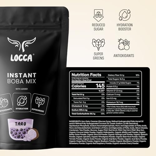 Locca Taro Milk Tea Powder for Boba Bubble Tea (19.75oz) with Organic Taro Super-greens Antioxidants Hydration
