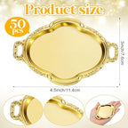 50 Pcs Oval Mini Baroque Dessert Display Tray Mini Elegant Plastic Serving Tray Small Cake Candy Plates for Weddings Party Bridal Baby Shower, Birthday, Candy Jars Decorations (Gold)