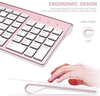 FENIFOX Keyboard and Mouse Wireless, USB 2.4GHz Combo Silent Quiet Low Profile Compact Full Size Flat Slim Thin Portable with Number Pad Soft Cover for PC Laptop Computer Office - Pink & Rose Gold