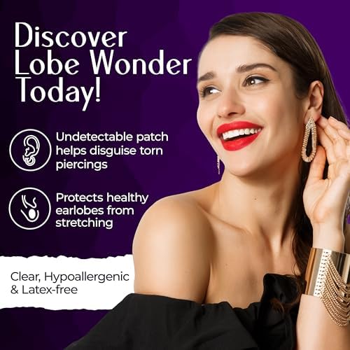 Lobe Wonder - The ORIGINAL Ear Lobe Support Patch for Pierced Ears - Eliminates the Look of Torn or Stretched Piercings - Protects Healthy Ear Lobes from Tearing - 120 Patches - Clear & Latex-Free