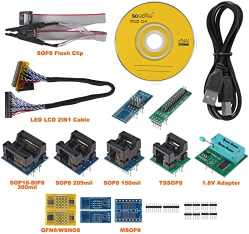EZP2023 for New USB SPI Programmer Full Set + 12 Adapter Support 24 25 93 95 EEPROM Flash Bios Compatible with Windows EZP2019 (USB Programmer + 12 Adapter)