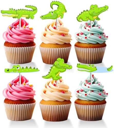 18 PCS Cute Alligator Cupcake Toppers for Boys Girls Jungle Animals Crocodile Reptile Cupcake Picks Decor Alligator Birthday Party Supplies Decorations