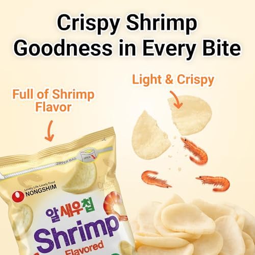 Nongshim Shrimp Flavored Chips, Light and Crispy Seafood Snack, Savory Shrimp Taste, Thin Crunchy Texture, Great for Dipping or Snacking, Big Size Bag, 7.05 oz (1 Pack)
