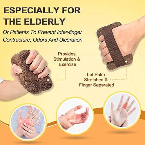 Zelen Palm Grip Protector for Hand Contracture Cushion Palm Splint Guard Finger Contracture Cushion with Elastic Band for Bedridden (Brown, 1 Pair)