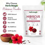 Hibiscus Powder 8oz - Dried Hibiscus Petals Powder, Flor de Jamaica for Herbal Tea, Smoothies, Hair & Skin Care, Natural Food Color, Hibiscus Sabdariffa Roselle ~ Herb Magic