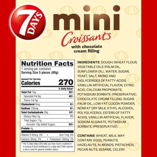 7Days Mini Croissant Pouches, Chocolate Filling, Individual Size Snack Bag, On the Go Bakery Snacks (2.12oz, Pack of 5)