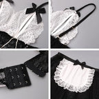 Lingerie Sets for Women Sexy Cosplay Lingerie Maid Costume Floral Lace Lingerie Servant Outfit for Halloween