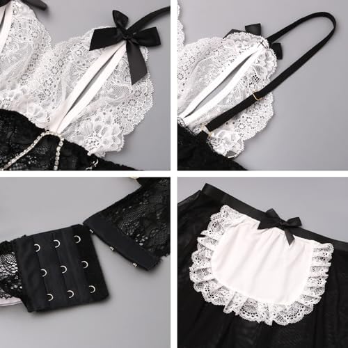 Lingerie Sets for Women Sexy Cosplay Lingerie Maid Costume Floral Lace Lingerie Servant Outfit for Halloween