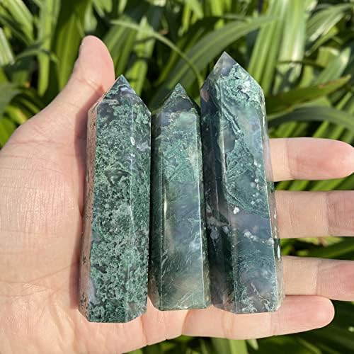 Natural Moss Agate Tower Point Healing Crystal Obelisk Wand Point Mineral Specimen Reiki Chakra Stone Home Decor