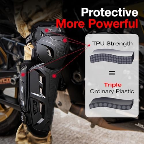 SCOYCO Motorcycle Knee Pads for Men - CE Level 1 Motocross Knee Shin Guards Protective Gear with 45°-180° Knee Flexibility Design and Adjustable Elastic Bands