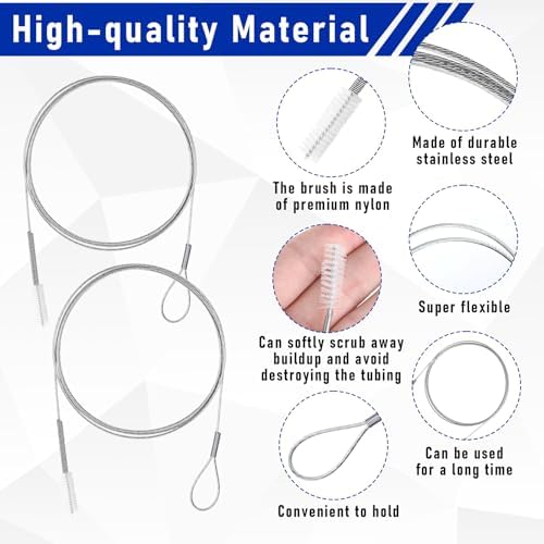 2 Pcs Long Tube Cleaner Brush, Extra Long Pipe Tube Cleaner Flexible Longs Drain Brush Bristles Drain Cleaning Brushes 55 Inch Nylon Spring Aquarium Filter Brushes for Home Kitchen Automotive