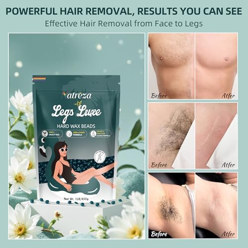 Wax Beads for Hair Removal, 1lb Hard Wax Beans for Full Body, Brazilian, Bikini, Legs, Arms, Face, Thick Hair Formula, Waxing Beads for Women & Men, Dark Green