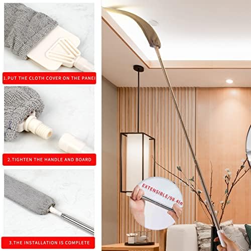 Retractable Gap Dust Cleaner, Microfiber Hand Duster Cleaning Tools, with 2 Washable Dusting Cloths and Long Handle Retractable Duster Brush for Under Fridge & Appliances Duster