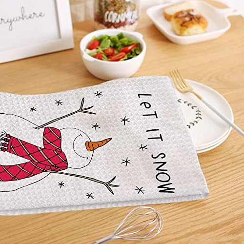 HIWX Christmas Let It Snow Snowman Decorative Kitchen Towels and Dish Towels, Xmas Christmas Snowflakes Snowman Farmhouse Hand Towels Tea Towel for Bathroom Kitchen Decor 16×24 Inches (White)