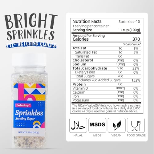 White Sanding Sugar Edible Silver Glitter Stars Mix, 3.5oz White Sugar Sprinkles for Cake Decorating, Sparkling Sugar Crystals for Cupcake Toppers Cookie Decorations for Wedding Party Celebrations