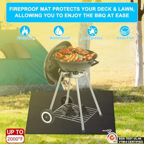 DocSafe 40" Square Fire Pit Mat Under Grill Mat,4 Layers Fireproof Indoor Fireplace Pad Heat Insulated Protect for Decks,Patios,Grass,BBQ Smoker,Portable Reusable Oil-Proof and Waterproof, Black