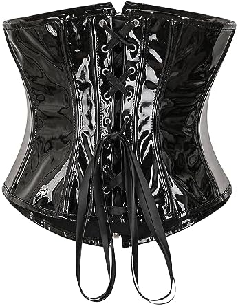 bslingerie Womens PVC Leather Underbust Waist Training Body Shaper Bustier Corset Top