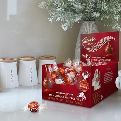 Lindt LINDOR Milk Chocolate Candy Truffles Bulk Box, Smooth Center, 25.4 oz, 60 Count