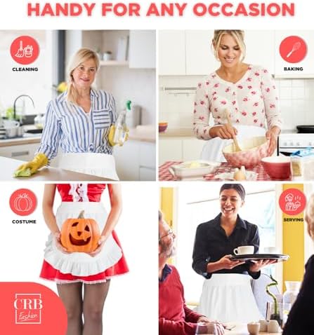 CRB Fashion Waist Apron Kitchen Cooking Restaurant Cotton Bistro Half Aprons with Pockets For Woman