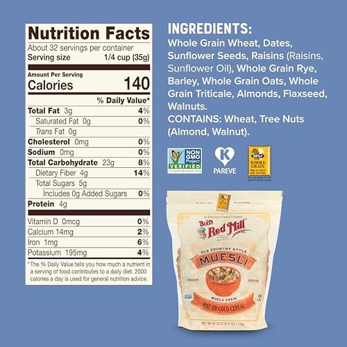 Bob's Red Mill Old Country Style Muesli, 40oz (Pack of 4) - Non GMO, Whole Grain, Vegan, Kosher