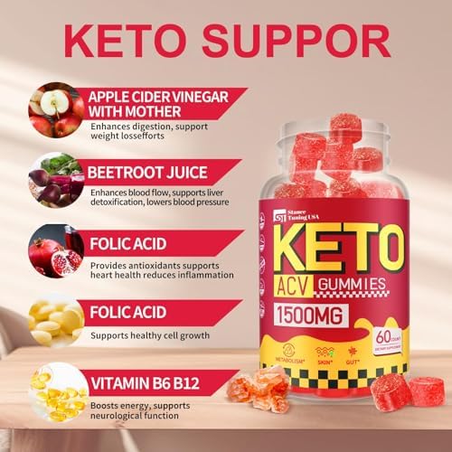 Keto ACV Gummies for Weight Loss - Delicious 1500MG Apple Cider Vinegar with Mother, Probiotics, Vitamins B6 & B12 - Sugar Free, Vegan & Non-GMO - Supports Gut Health, Metabolism & Fat Burn for Women