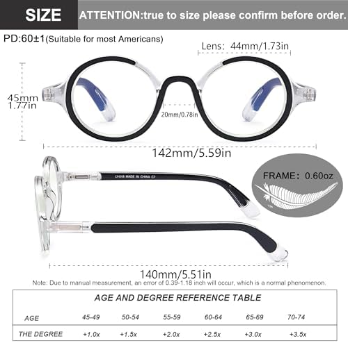 Retro Round Reading Glasses for Men and Women, Stylish Color Frame Design, Blue Light Blocking, Spring Hinges, Anti Eye Strain Computer Readers, 3.5