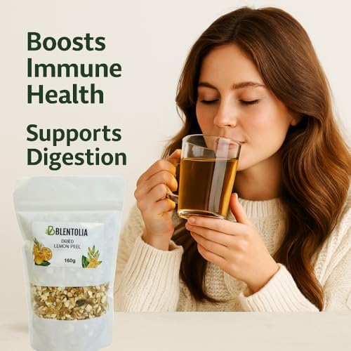 Blentolia Dried Lemon Peel – 100% Natural, Sun-Dried, Zesty Lemon Flavor – Ideal for Herbal Teas, Baking, Cooking & DIY Skincare – 160g Resealable Pouch