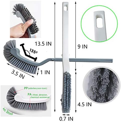 Bathroom Brushes Kitchen Cleaning Brush Set Toilet Bowl Brush Scrub Brush Home Cleaner Floor Stiff Bristles with Adhesive Hooks Plastic Handle Durable 13.5-Inch Deep Cleaning