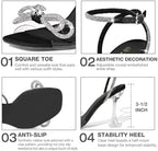 ZURIN Women's Rhinestone Bow Heels Square Toe Clear Heeled Sandals Slingback High Heels Dress Party Evening Prom Crystal Shoes