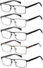 EYECEDAR 5 Pack Premium Reading Glasses for Men Blue Light Blocking Metal Half Frame Spring Hinges Computer Readers for Men 1.5