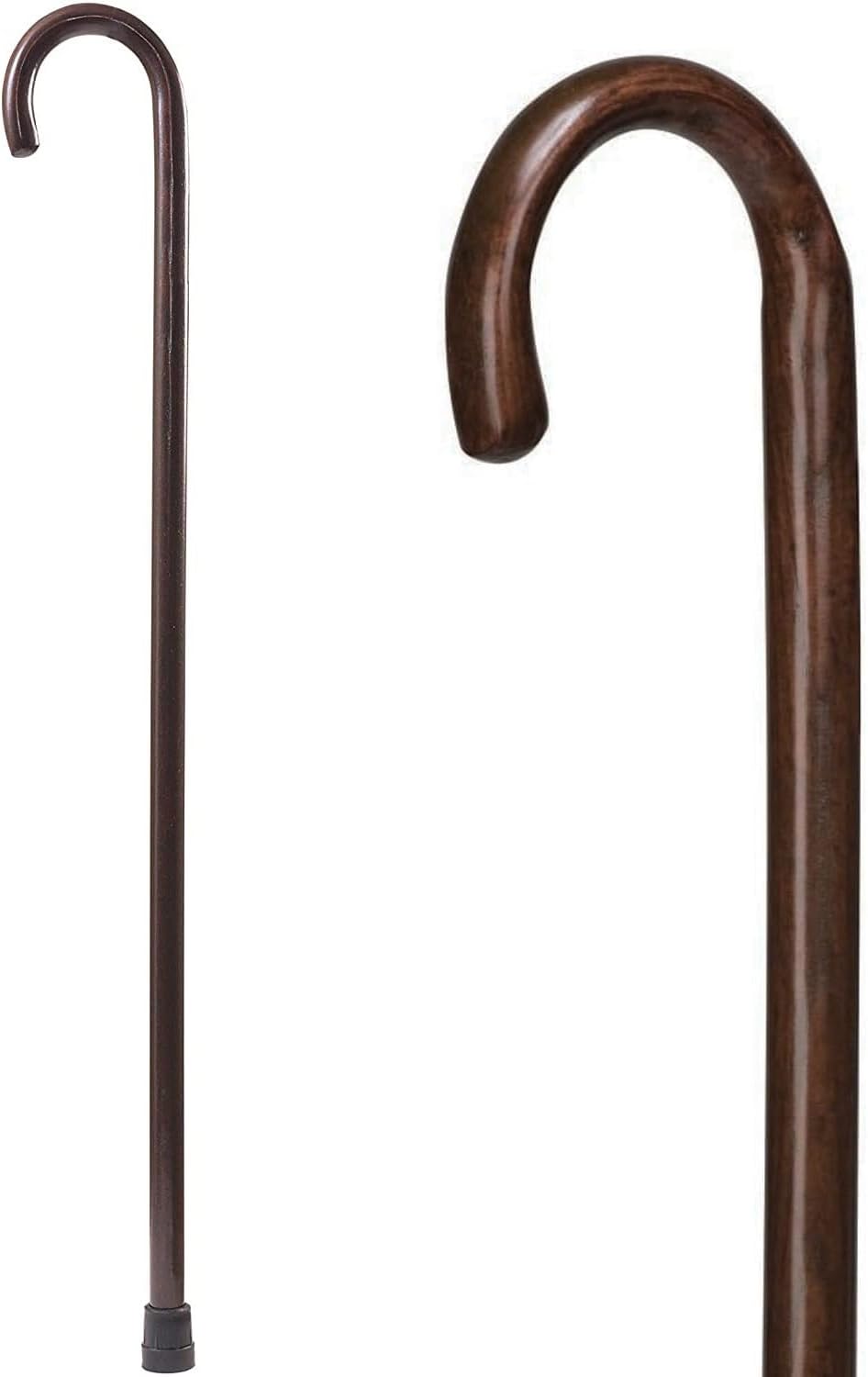 DMI Round Handle Wood Cane, Wooden Walking Cane with Rubber Tip, Durable and Warp Resistant Walnut Wooden Walking Stick, Lightweight and Strong, Holds up to 250 lbs, Made in the USA