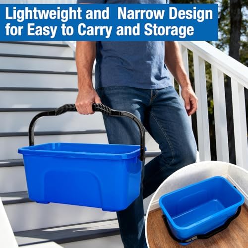 3 Gallon Mop Cleaning Bucket with Handle,4 Pcs Compact Square Plastic Bucket for Window Cleaning,Car Washing, Mopping & Household Cleaning Supplies Organizer Wash Water Bucket for Storage Blue Grey