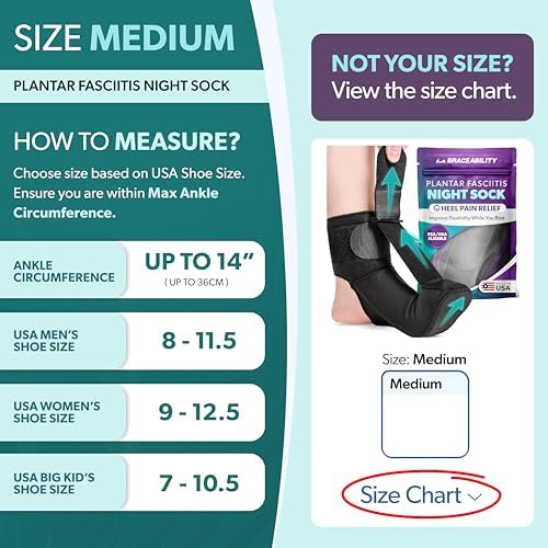 BraceAbility Plantar Fasciitis Relief Night Splint Sock - Soft Achilles Tendonitis Brace for Women and Men, Foot Drop, Planters Facetious Night Sling Boot for Sleeping and Stretching Support (M)