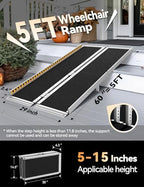 FACHNUO 5 Feet Portable Wheelchair Ramp, Non-Skid Aluminum Handicap Ramps with Handle, Folding Threshold Wheel Chair Ramp for Home Steps, Stairs, Entry, Threshold, Doorways, Scooter, 800LBS Capacity