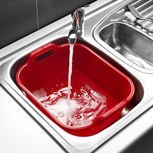 Addis 517946 Large Rectangular 10 Litre Washing Up Bowl with Handles, Red, 39 x 32 x 14 cm