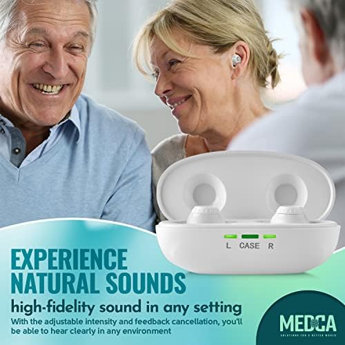 Mini Digital - ITE Rechargeable Personal - Lightweight Device with Noise Cancelling, in-Ear Detection & Volume Control Dial for Adults Seniors, White