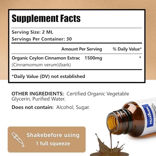 Ceylon Cinnamon Liquid Drops Extract | Pure Cinnamomum Zeylanicum | Supports Healthy Metabolism | Alcohol-Free, 60ml Vegan Tincture