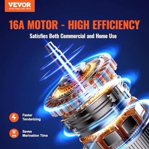 VEVOR Commercial Meat Tenderizer, Heavy Duty 304 Stainless Steel Kitchen Tool with Meat Tong, Cleaning Brush, and Tray, 750W Electric Meat Tenderizer Machine for Beef, Turkey, Chicken, Pork, and Fish