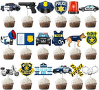 Police Cupcake Toppers 36Pcs Party Picks - Policeman Birthday Decoration Theme Cake Decorations for Officer Baby Shower Supplies