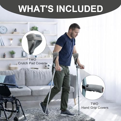 SPRING SEAON Forearm Crutch Pads (4 Units), Comfortable Elbow & Hand Padding for Open Cuff Crutches, Non-Slip Hand Grip Covers with Adjustable Straps, Breathable & Washable Forearm Crutch Accessories