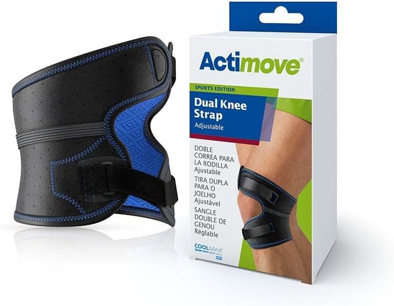 Actimove Sports Edition, Dual Knee Strap | Adjustable Knee Support for Pain Relief & Patella Stability, Hiking, Soccer, Basketball, Running, Tennis, Tendonitis, Volleyball & Squats, Black, Medium