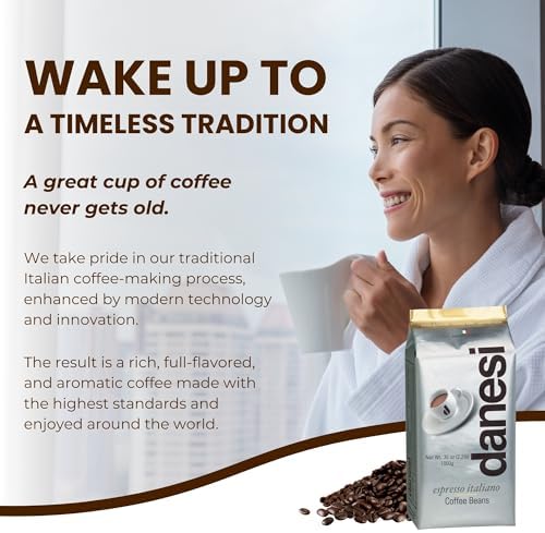 Danesi Caffe Italian Whole Coffee Beans - Espresso Coffee Beans and Medium Roast Whole Bean - Perfect for Espresso Machines, French Press, and Home Brewing - Gold (4.5 lb)