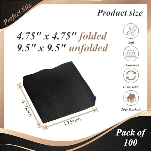 Perfect Stix - 2 Ply Black Napkin-100ct Paper Cocktail Beverage Napkins, 2-Ply, Black (Pack of 100)