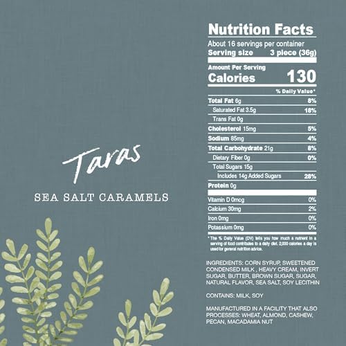 Taras Gourmet Sea Salt Caramels | All Natural Candy | Creamy & Individually Wrapped with Real Butter (20 oz)