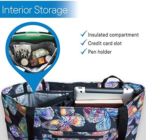 RMS Walker Bag with Soft Cooler - Water Resistant Tote with Temperature Controlled Thermal Compartment, Universal Fit for Walkers, Scooters or Rollator Walkers (Vivid Butterfly)