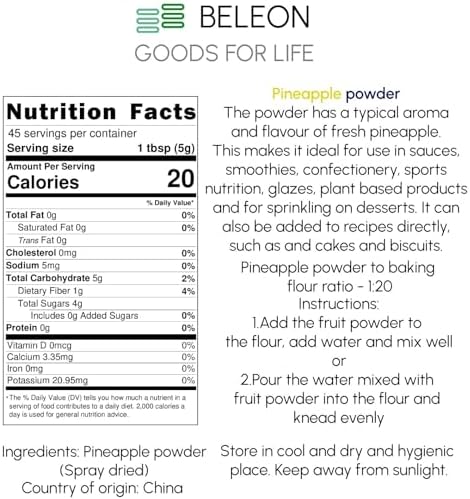 Pineapple Powder 8 oz - Pure All Natural Pineapple Powder for Juice, Tea, Smoothies, Baking, Beverage