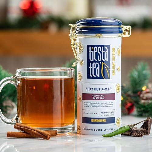 Tiesta Tea - Sexy Hot Christmas Tea, Mother's Day Loose Leaf, Cocoa Chili Black, Premium High Caffeinated Blend, Spicy Black, Make Hot or Iced, Brews Up to 50 Cups, 4.5 Ounce Refillable Tin