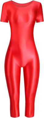 elastic fabric, glossiness, one-piece underwear and pants, short-sleeved style, one-piece 7 inch pants