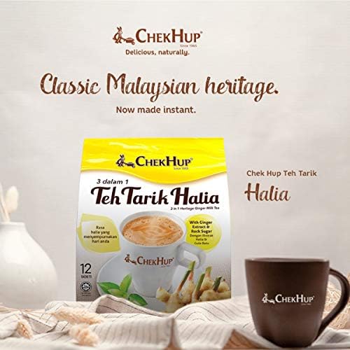 Authentic Chek Hup/Teh Tarik 3 In 1 Instant Milk Tea Beverage/Fragrant Black Tea With Premium Rock Sugar/Pure Ginger Extract Added For Extra Zing/Classic Taste, Spicy Finish/12s x 40g