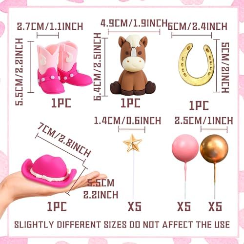 JeVenis Pony Cowgirl Cake Topper Cowboy Western Cake Decorations Cowgirl Hat Birthday Cake Topper Cowgirl Boots Cow Balls Cake Decoration
